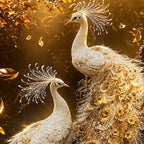 Imperial White Peacock Pair Floating Frame Crystal Wall Painting