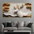 Imperial White Stag with Golden Antlers 3D Canvas Wall Painting