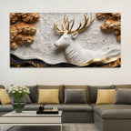 Imperial White Stag with Golden Antlers 3D Canvas Wall Painting