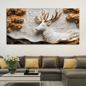 Imperial White Stag with Golden Antlers 3D Canvas Wall Painting