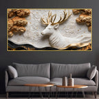 Imperial White Stag with Golden Antlers 3D Canvas Wall Painting