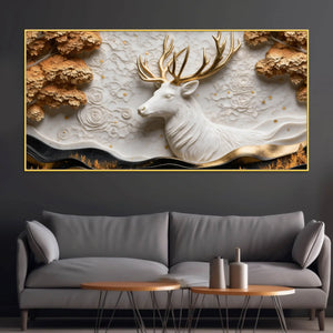 Imperial White Stag with Golden Antlers 3D Canvas Wall Painting