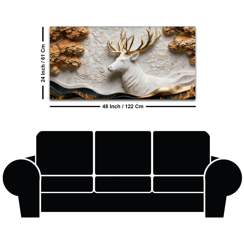 Imperial White Stag with Golden Antlers 3D Canvas Wall Painting