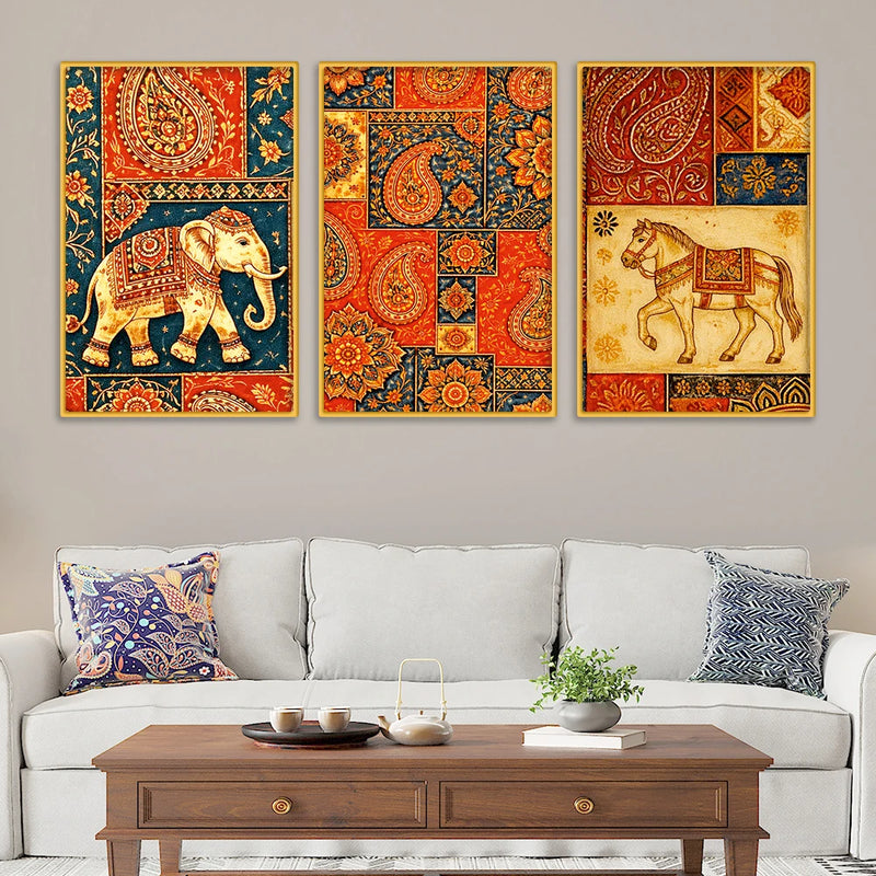 Indian Art Canvas Wall Painting Set of Three