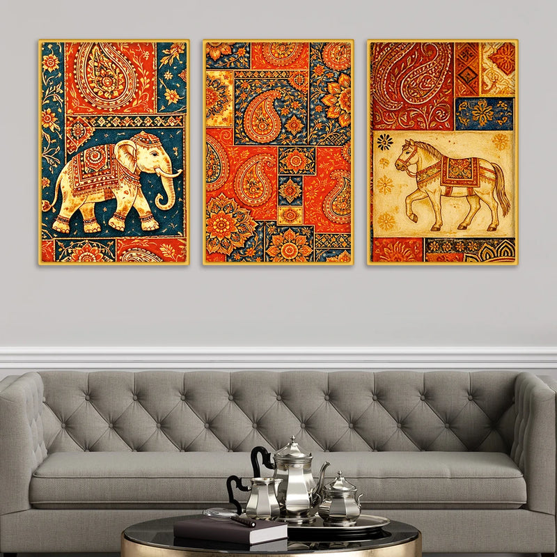 Indian Art Canvas Wall Painting Set of Three