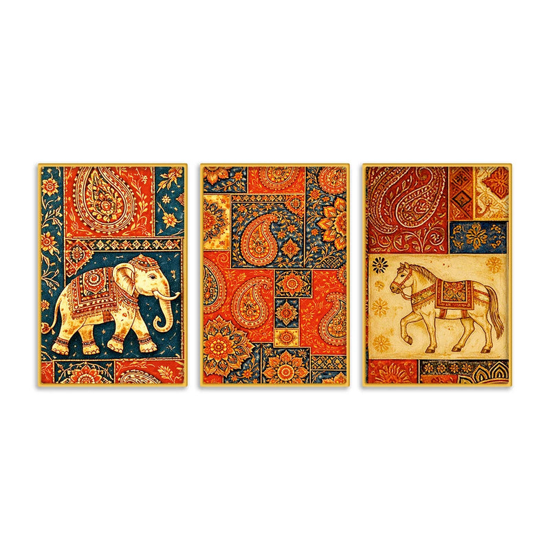 Indian Art Canvas Wall Painting Set of Three