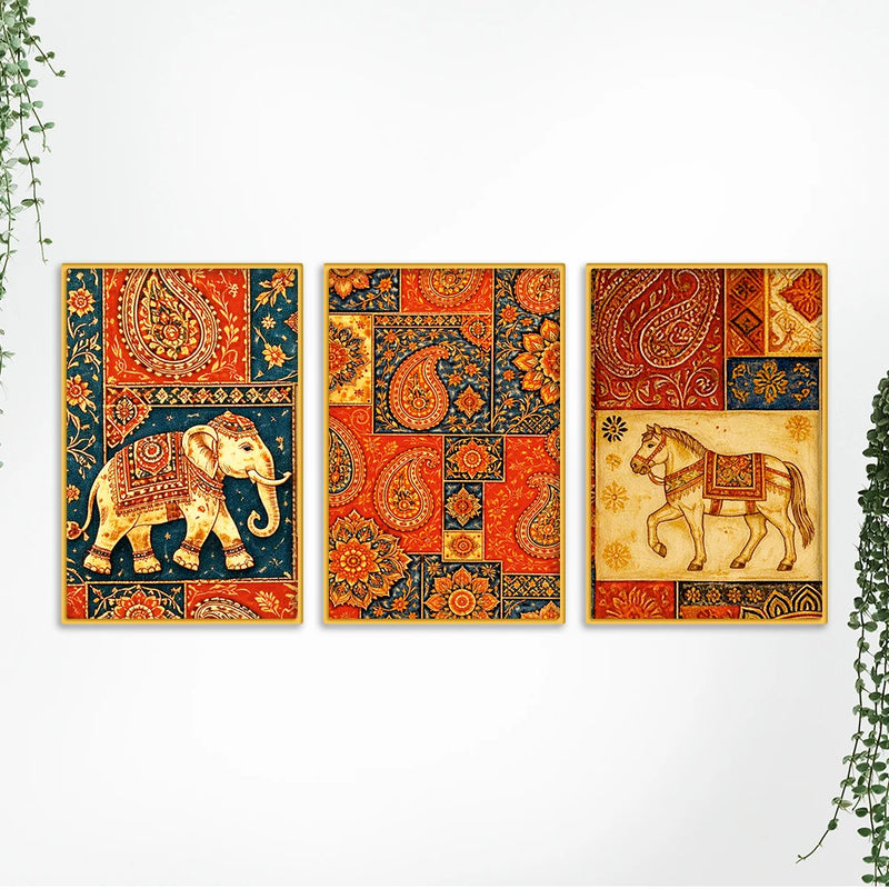 Indian Art Canvas Wall Painting Set of Three