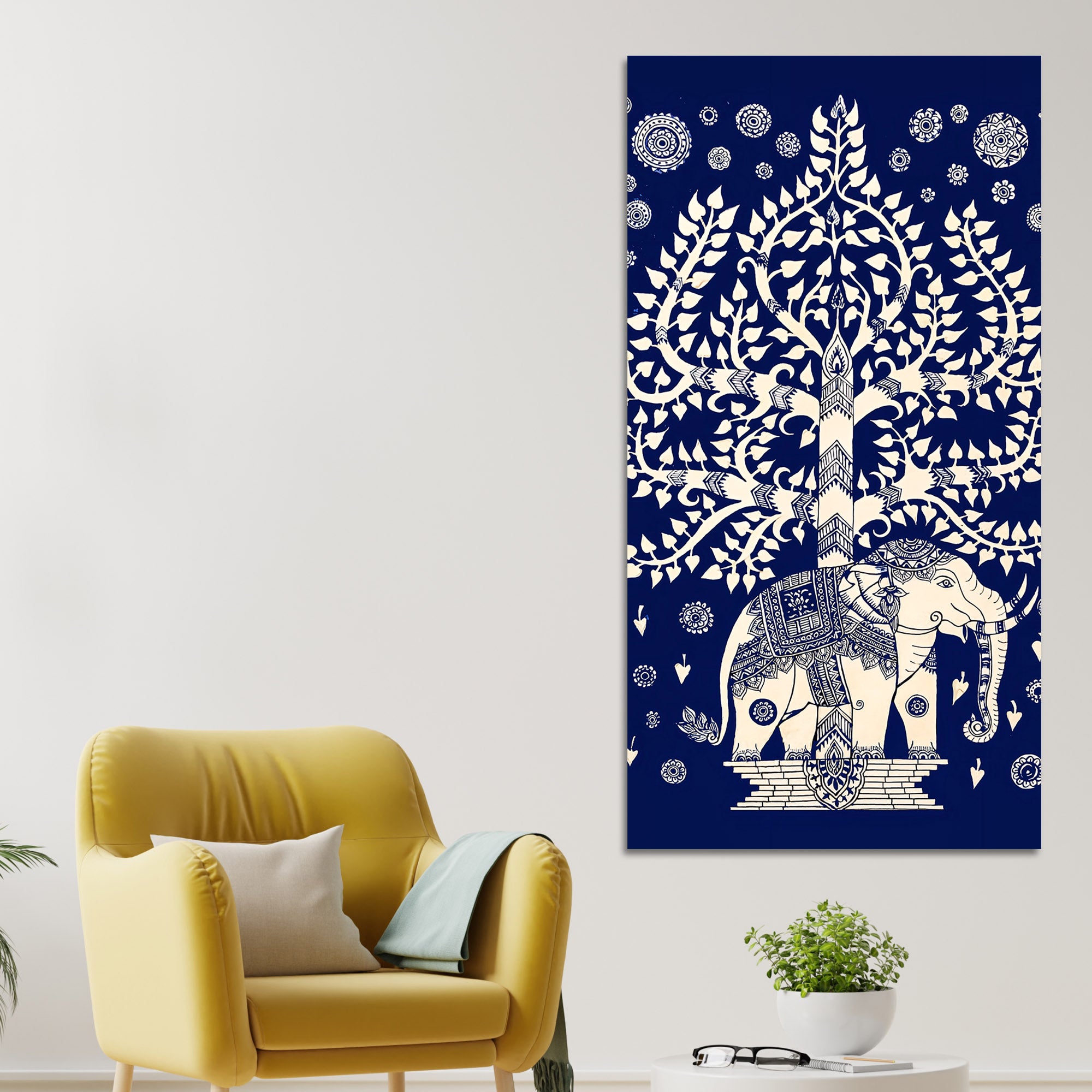 Indian Art Elephant Canvas Painting | Ethnic Indian Art Painting
