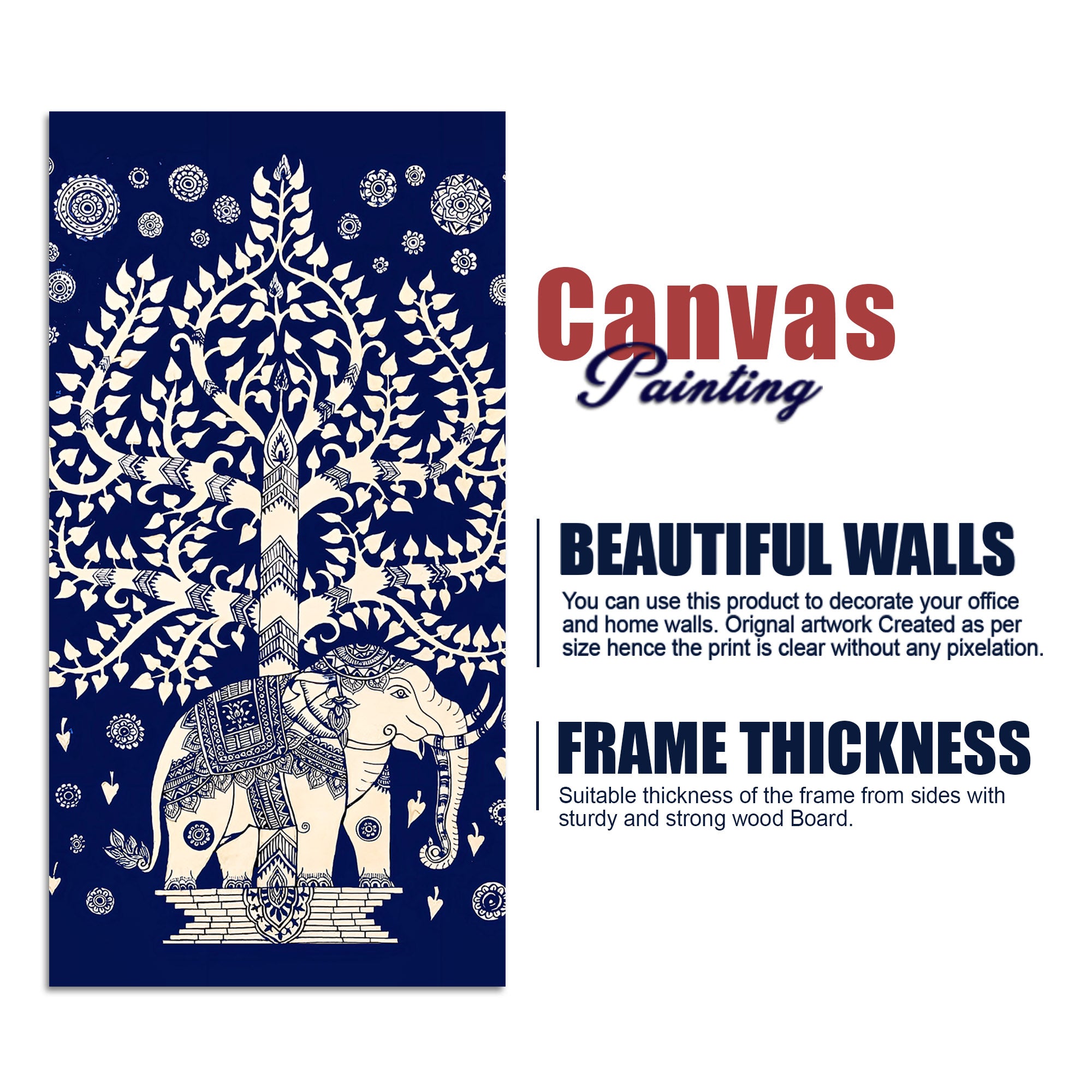 Indian Art Elephant Canvas Painting | Ethnic Indian Art Painting