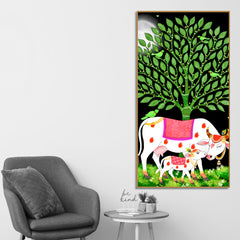indian-art-kamdhenu-cow-canvas-wall-painting-spiritual-home-decor-gift