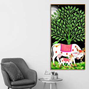 indian-art-kamdhenu-cow-canvas-wall-painting-spiritual-home-decor-gift