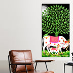 Indian Art Kamdhenu Cow Canvas Wall Painting | Spiritual Home Decor & Gift