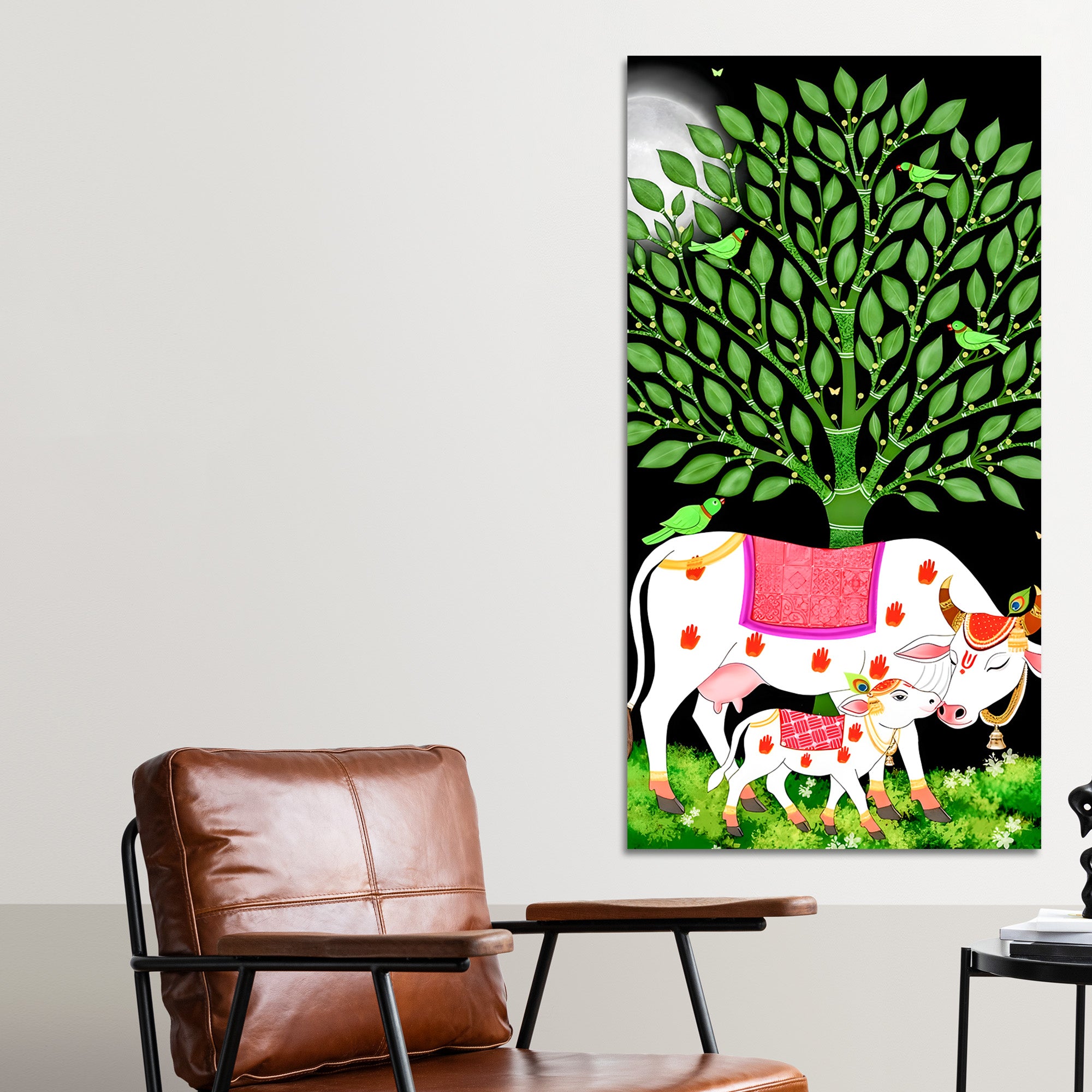 Indian Art Kamdhenu Cow Canvas Wall Painting | Spiritual Home Decor & Gift