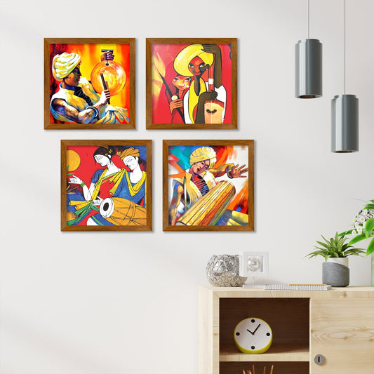 Indian Art Pilgrimage Music Art Wall Frame Set of Four