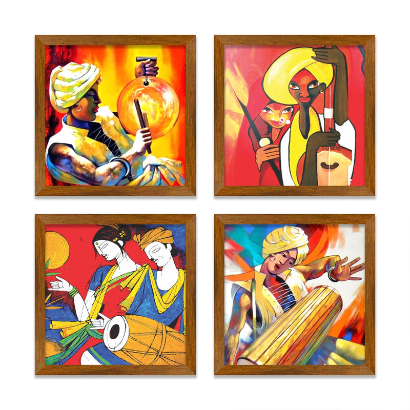 Indian Art Pilgrimage Music Art Wall Frame Set of Four