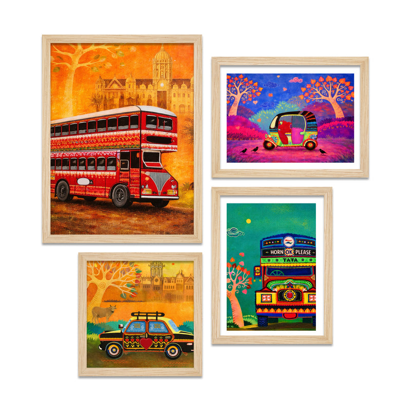Indian City Life Wall Frame Set of Four