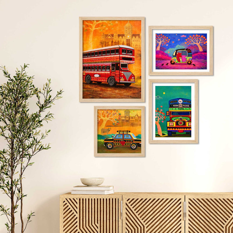 Indian City Life Wall Frame Set of Four