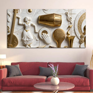 Indian Classical Dance & Musical Instruments 3D Canvas Wall Painting