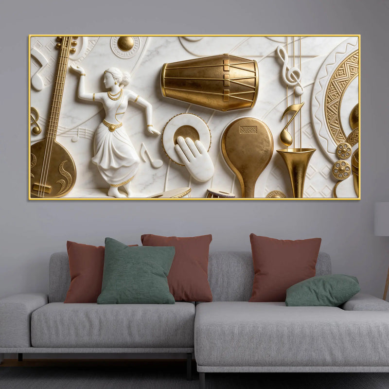 Indian Classical Dance & Musical Instruments 3D Canvas Wall Painting