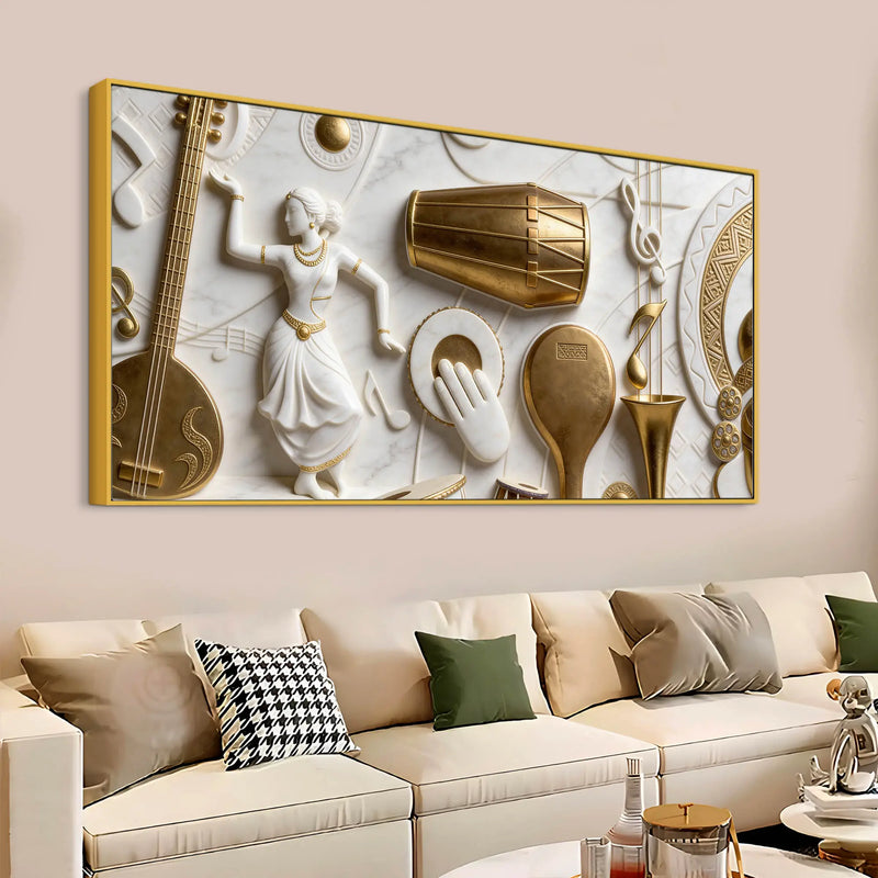 Indian Classical Dance & Musical Instruments 3D Canvas Wall Painting