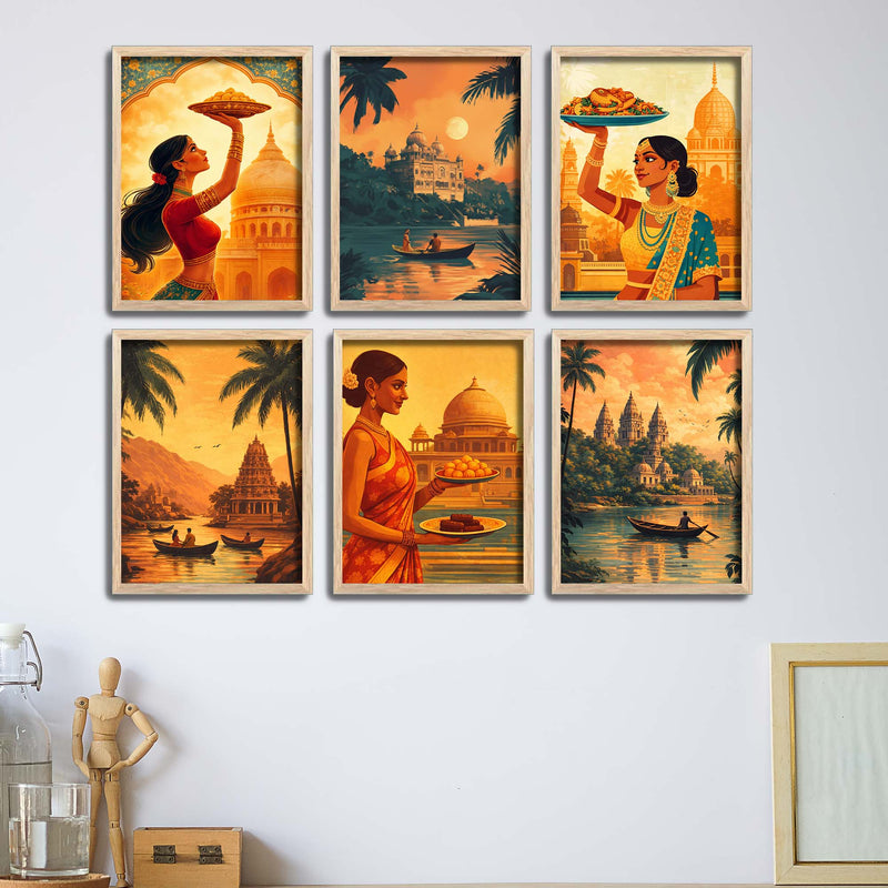Indian Cultural Artwork Wall Frame Set of Six