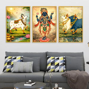 Indian Devotional Wall Art Canvas Painting Set of Three