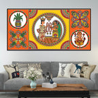 Indian Festive Folk Art Wedding Theme Canvas Wall Painting