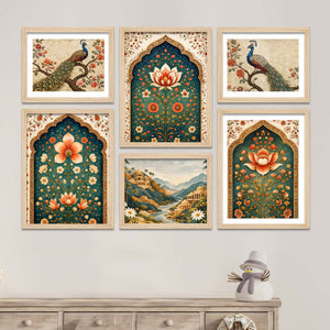 Indian Floral Paradise Wall Art Frame Set of 6