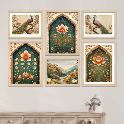 Indian Floral Paradise Wall Art Frame Set of 6