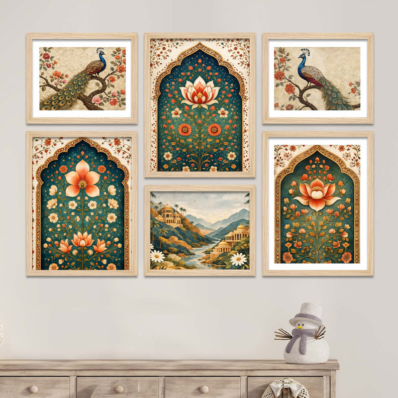 Indian Floral Paradise Wall Art Frame Set of 6
