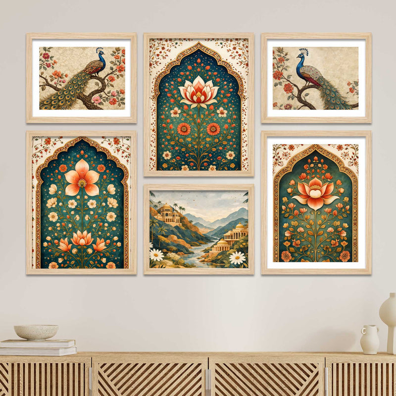 Indian Floral Paradise Wall Art Frame Set of 6