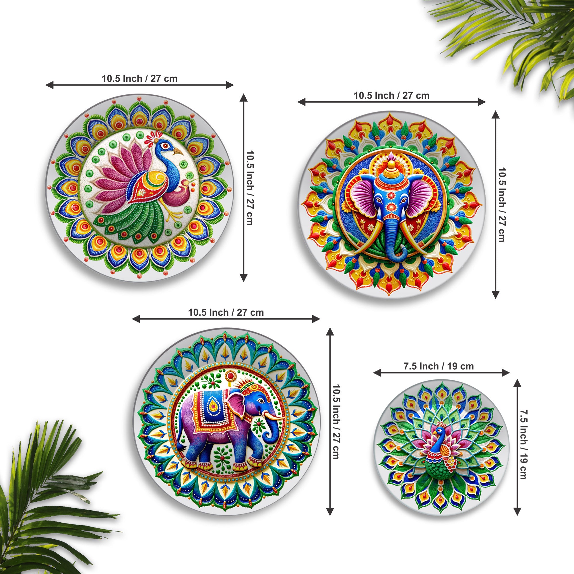 Indian Folk Art with Divine Motifs Premium Wall Plates Painting Set of Four