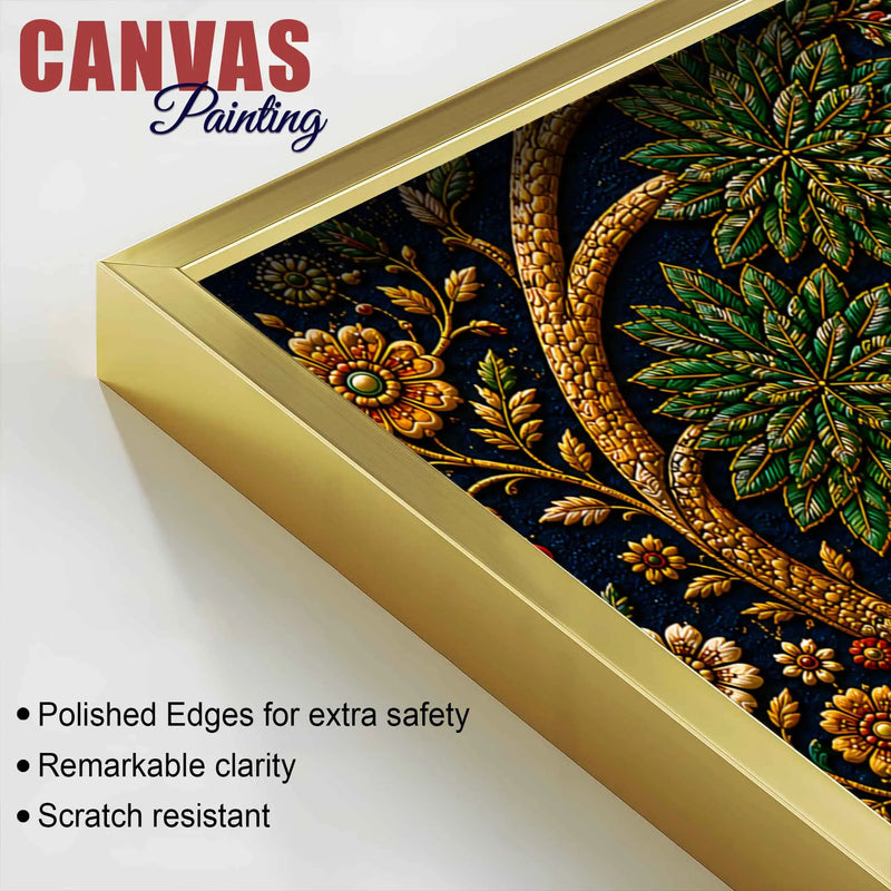 Indian Folk Musician with Deer Embroidery Tanjore Style 3D Canvas Wall Painting