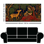 Indian Folk Musician with Deer Embroidery Tanjore Style 3D Canvas Wall Painting