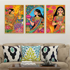 Indian Goddess Art Canvas Wall Painting Set of Three
