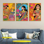 Indian Goddess Art Canvas Wall Painting Set of Three