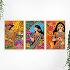 Indian Goddess Art Canvas Wall Painting Set of Three