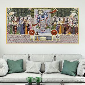 Indian Heritage Nathdwara Shreenathji Darbar Pichwai Canvas Wall Painting for Home & Temple