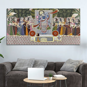 Indian Heritage Nathdwara Shreenathji Darbar Pichwai Canvas Wall Painting for Home & Temple