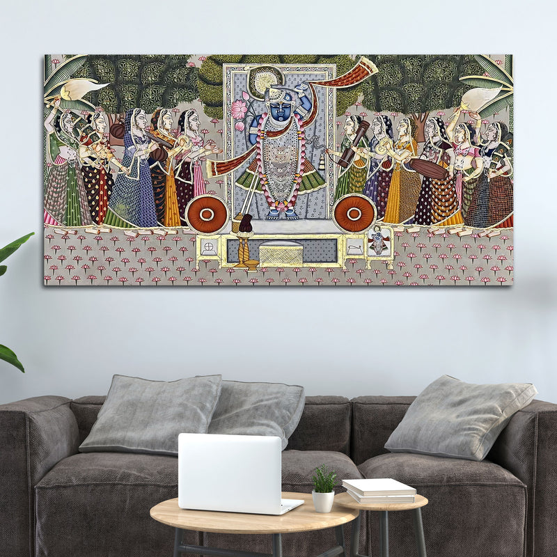 Indian Heritage Nathdwara Shreenathji Darbar Pichwai Canvas Wall Painting for Home & Temple