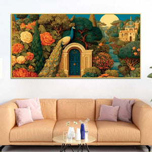 Indian Heritage Peacock In Secret Garden of a Palace Canvas Wall Painting