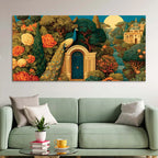 Indian Heritage Peacock In Secret Garden of a Palace Canvas Wall Painting