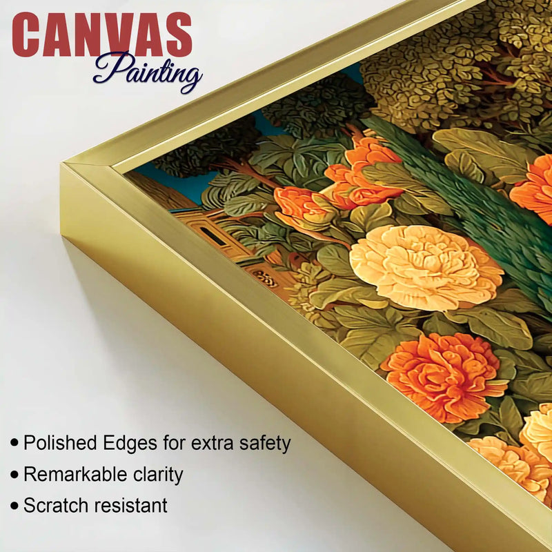 Indian Heritage Peacock In Secret Garden of a Palace Canvas Wall Painting