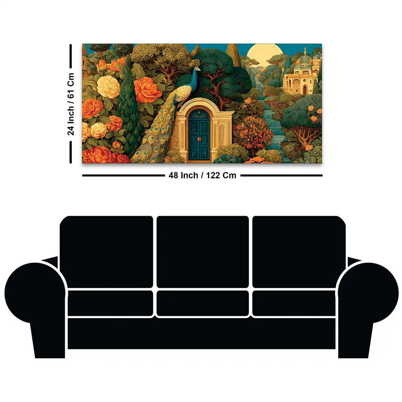 Indian Heritage Peacock In Secret Garden of a Palace Canvas Wall Painting