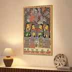 Indian Krishna with Gopis Madhubani Canvas Painting