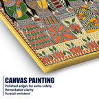 Indian Krishna with Gopis Madhubani Canvas Painting