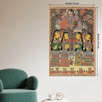 Indian Krishna with Gopis Madhubani Canvas Painting
