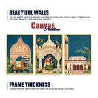 Indian Mughal Garden Canvas Wall Painting Set of Three