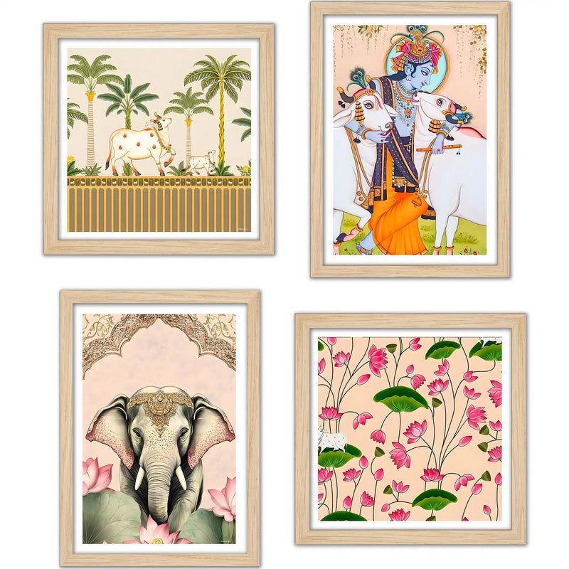 Indian Pichwai Wall Art Frame Set of 4