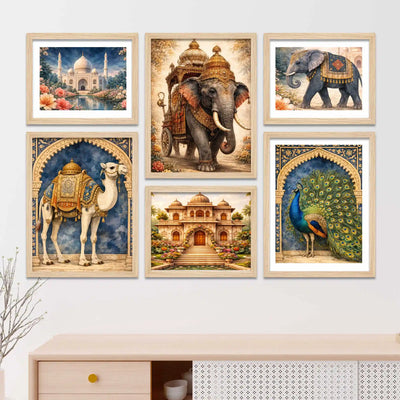 Indian Royal Decor Wall Art Frame Set of 6